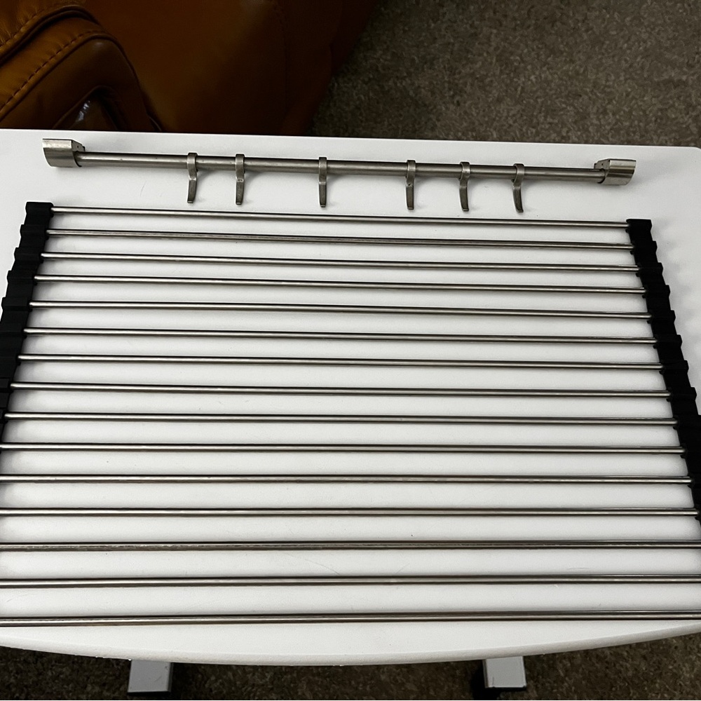 Stainless Steel Over-Sink Roll-Up Drying Rack plus utensil holder